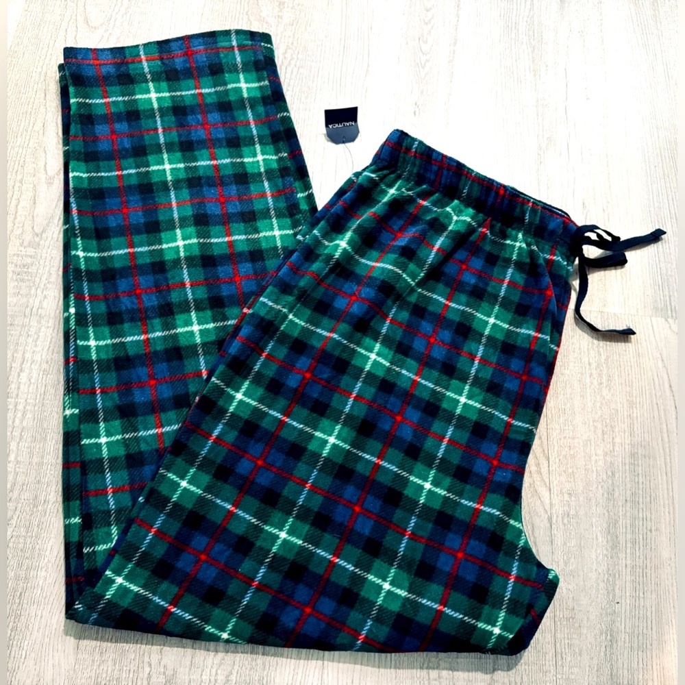 Nautica Men's Fleece Sleep Pants. Size L. Green Plaid.